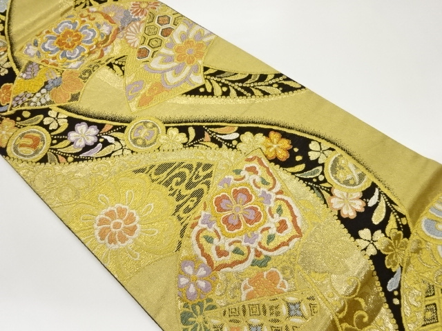 JAPANESE FUKURO OBI / WOVEN SAKURA & FLOWER CREST